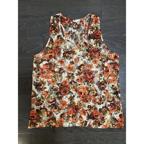 Caren Sport Tops - Caren Sport Womens Size 4X Sleeveless Tank Top Orange Floral Lace Boho‎ Feminine